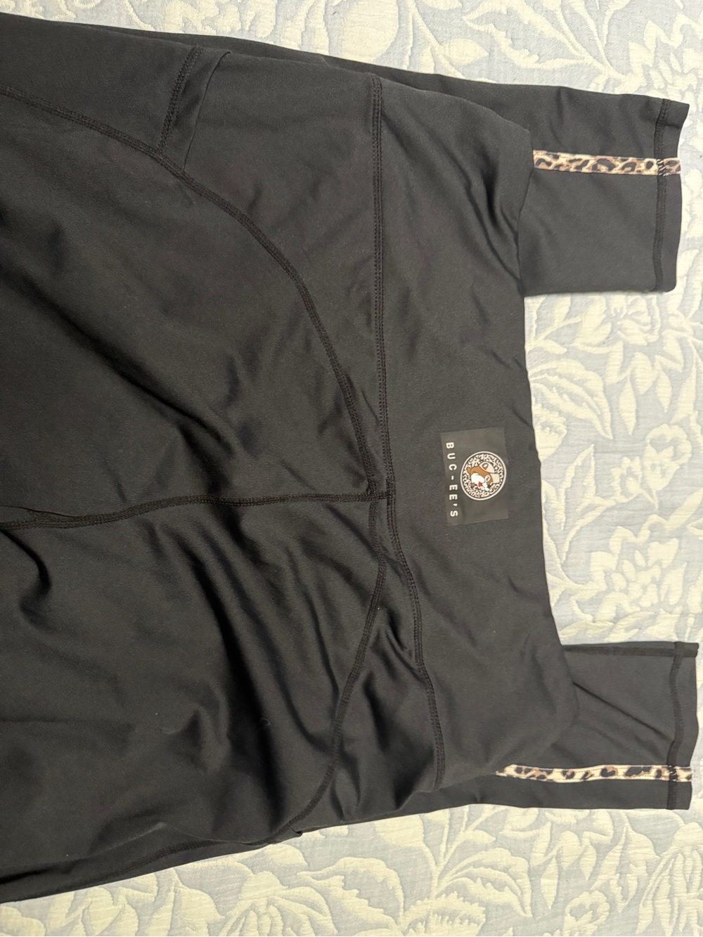 Buc-ees Black Women’s Leggings with Leopard Trim